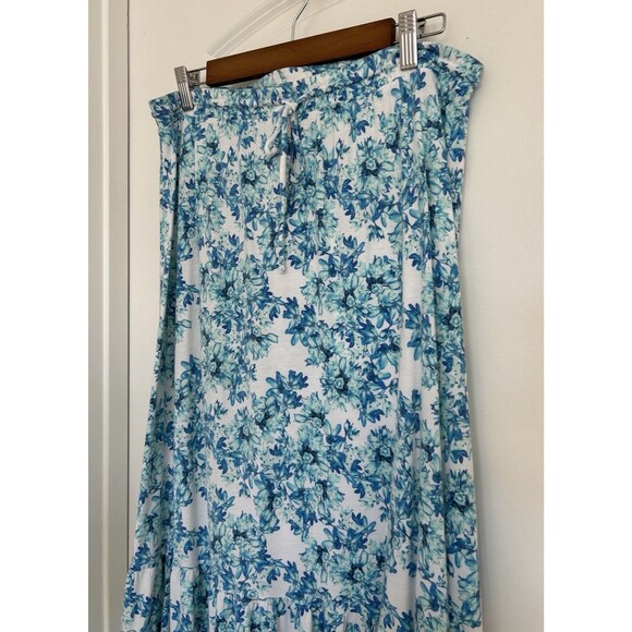 GarnetHill Skirt Large Tiered Botanical Garden Coastal Flowy Feminine Blue White - Picture 3 of 11